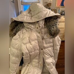 Laundry by Design Off-White Puffer Jacket with Faux Fur